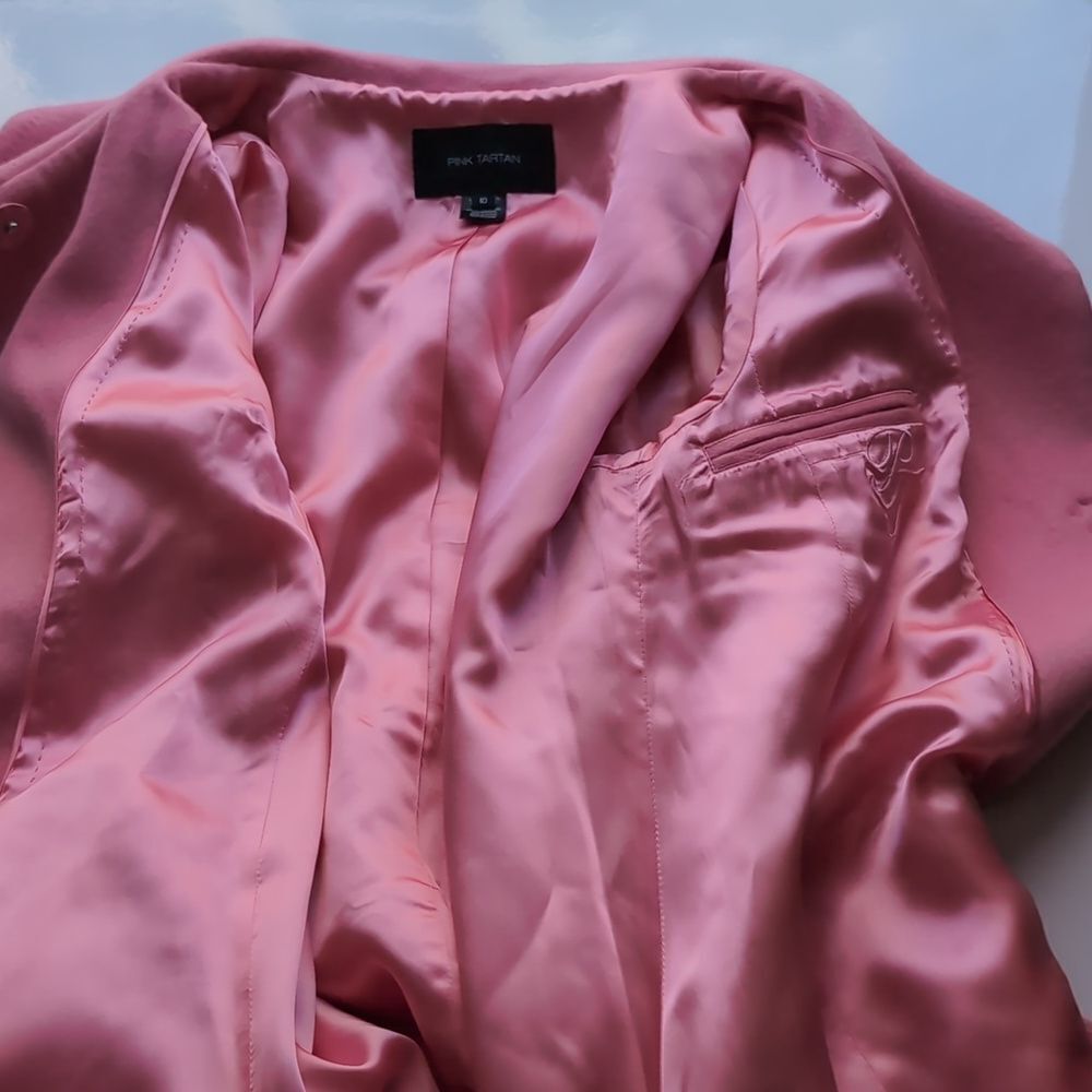 Pink Tartan Cotton Candy Pink Cashmere Wool Coat L - Picture 10 of 16